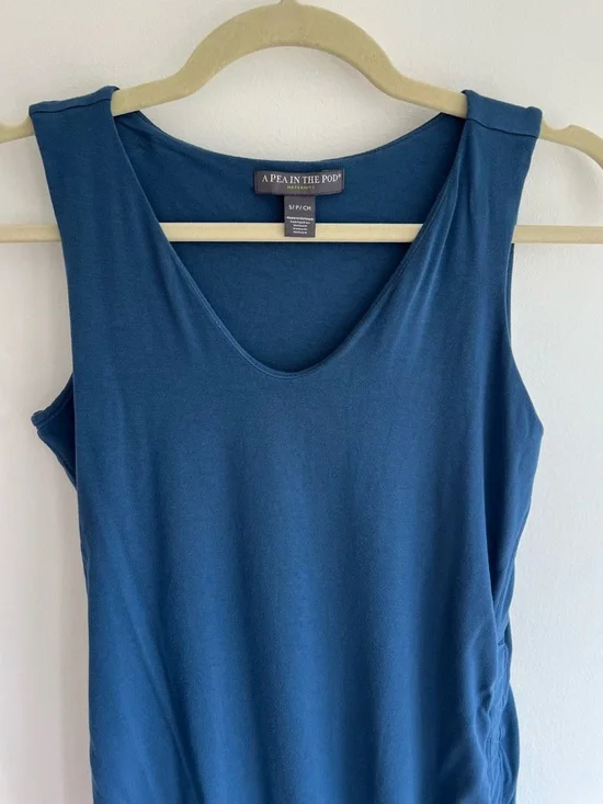 A Pea in the Pod Teal-Blue Maternity Tank with Side Ruching | Women’s S - Picture 2 of 6